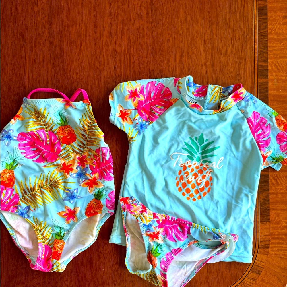 Zara baby girl  set /3. One piece , rash guard and bikini bottoms 12-24 mos